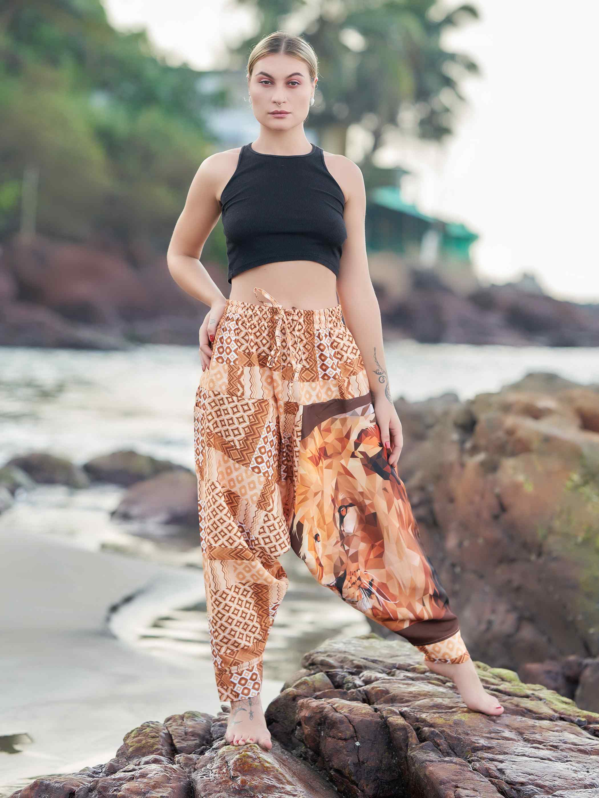 pnroktd Womens Boho Pants Long Leopard Print High India | Ubuy